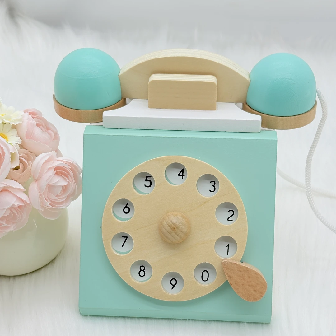 儿童木制仿真老式电话机座机男女宝宝过家家益智早教数字认知玩具