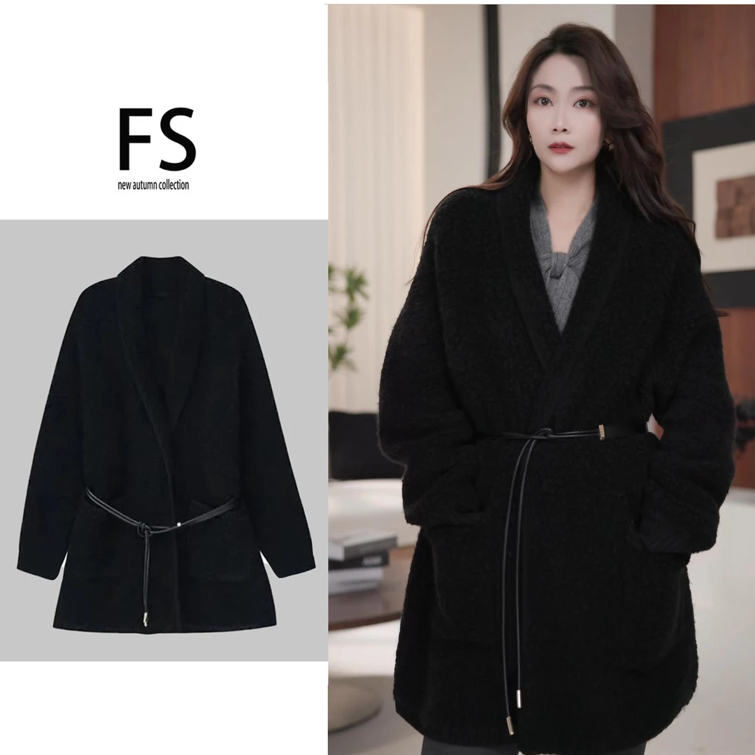 0021FANSU 新款V领百搭时尚保暖大衣