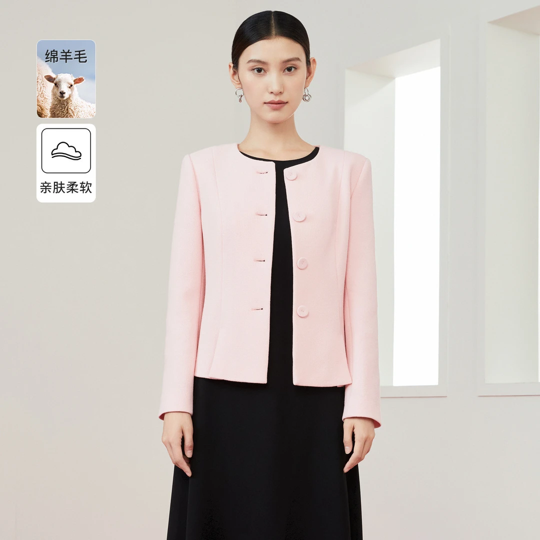 【安雅专属】【绵羊毛】春季款通勤纯色百搭短款长袖外套女CB00146A1