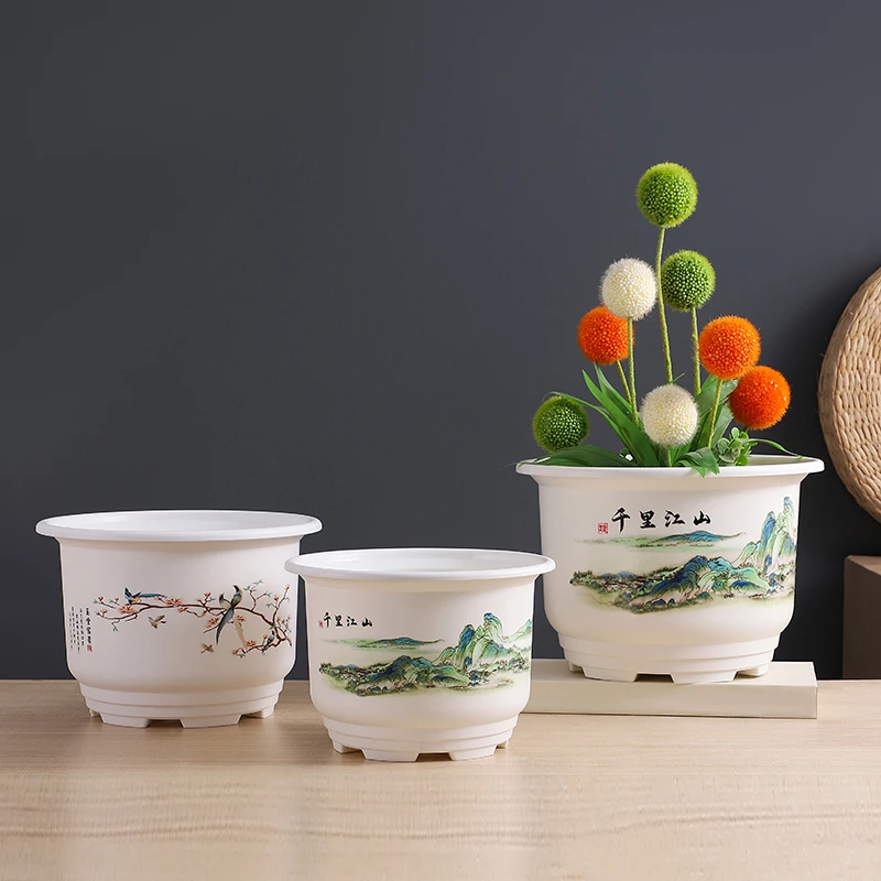 【拍1发6】园艺盆栽虎皮兰加厚加厚大号仿陶瓷高颜值家用树脂花盆