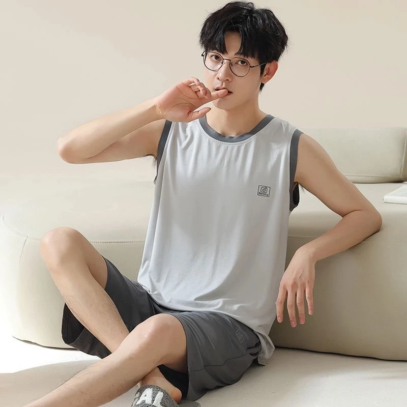 睡衣男士休闲夏季家居服套装凉感宽松背心短裤可外穿男士睡衣薄款