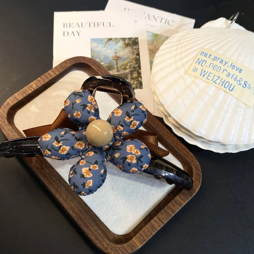 13公分碎花珠珠抓夹 T9