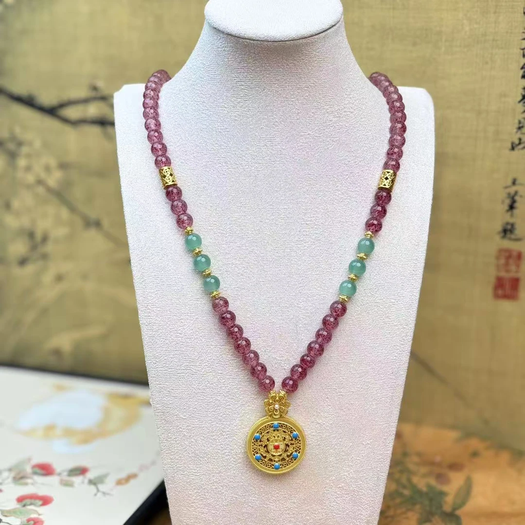 DL-1316-琉璃项链-五福圆满草莓晶琉璃项链
