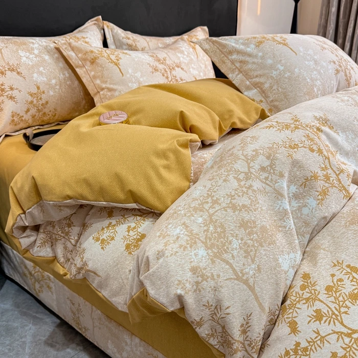 四季款纯棉印花四件套斜纹全棉柔软被套罩轻奢床单亲肤透气性好