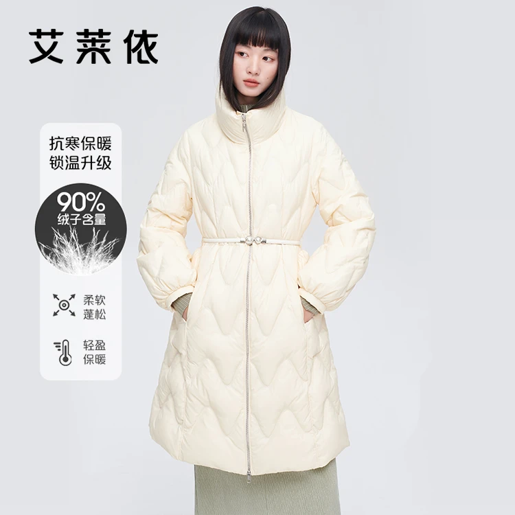 艾莱依冬季新款中长款女户外运动时尚休闲收腰保暖外套1325