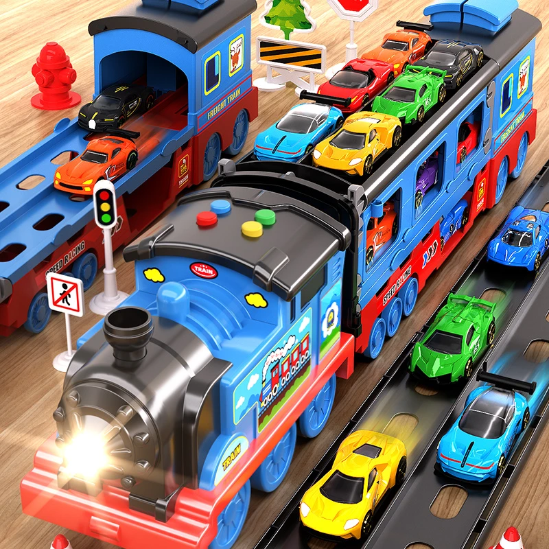 【育儿宝】儿童玩具车合金滑行弹射变形轨道车益智声光火车男孩礼物