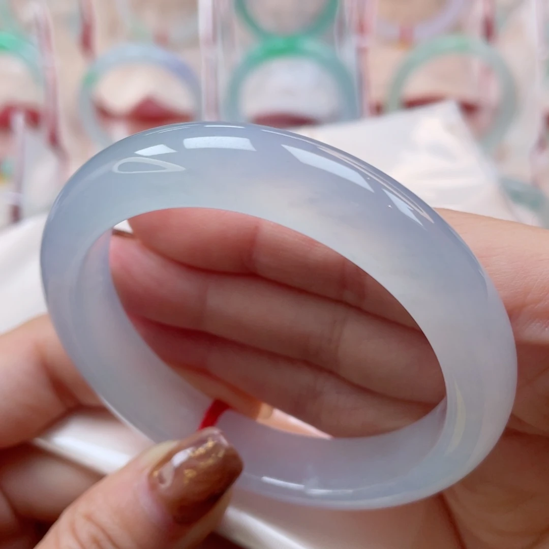 未镶嵌手镯翡翠56.9正圈 冰幻彩 冰胶共存 人鱼传说6号