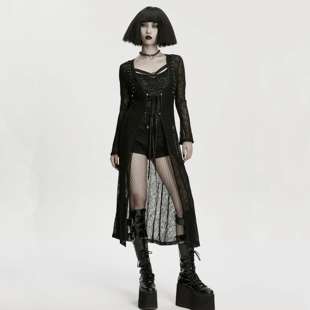 PUNK RAVE哥特黑色女巫长款系带显瘦暗黑防晒衫蕾丝衫OPY-837XCF