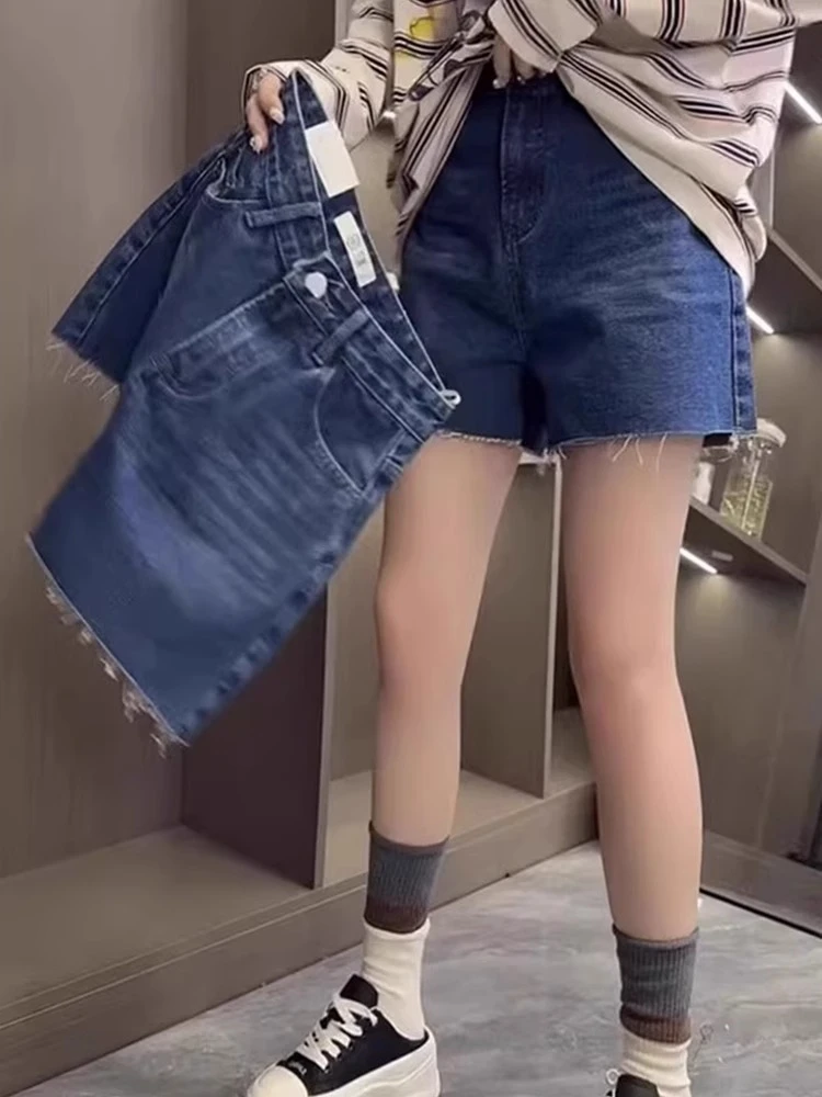 复古毛边牛仔短裤女爆款2025新款夏季薄款高腰显瘦大码胖mm小个子
