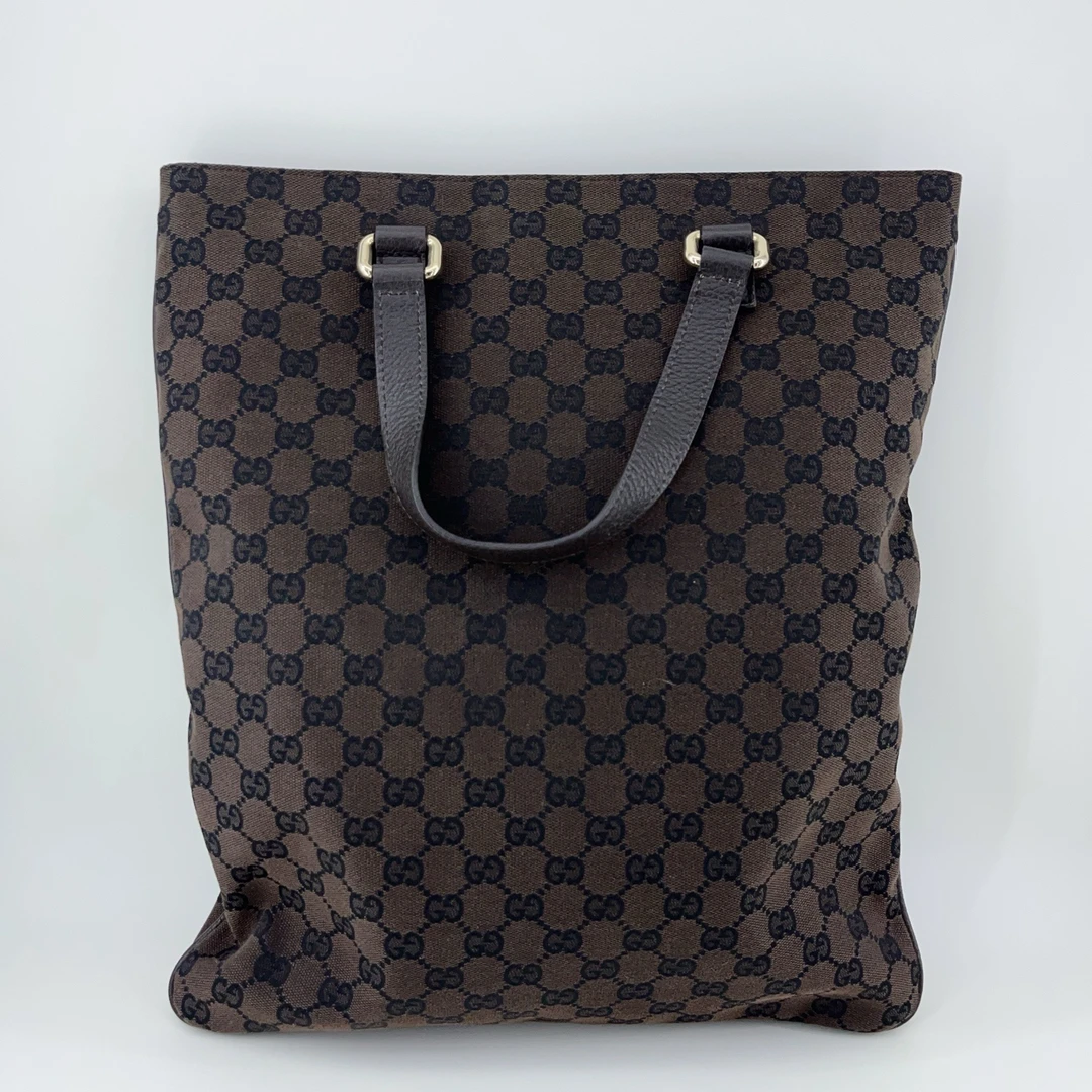 95新 GUCCI/古驰 深棕色老花帆布手提包  1670 6606
