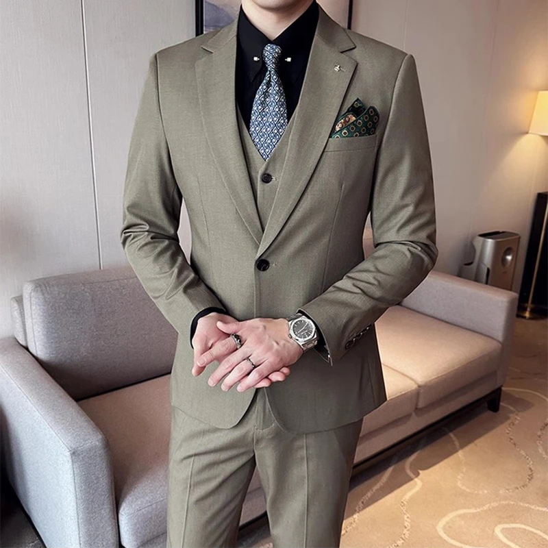 春夏季轻薄款西服男套装2025高级感西装礼服垂感简约纯色单西外套