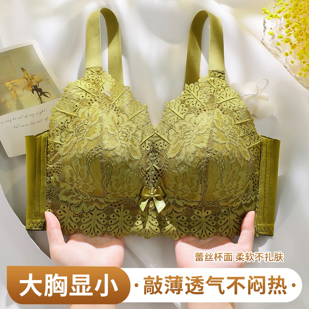 内衣女款2025新款网红爆款聚拢大胸显小薄款聚拢文胸透气柔软蕾丝