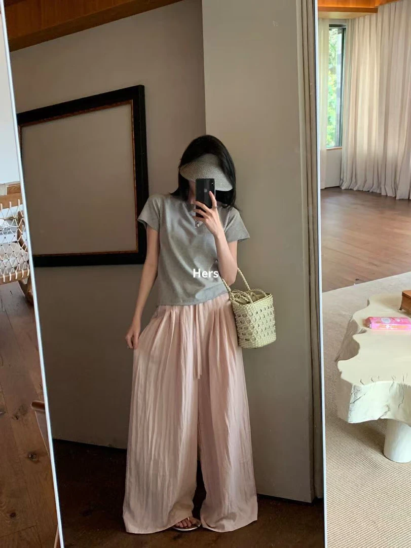 hers@20759 韩系简约日常垂感高腰休闲裤（裤长106）