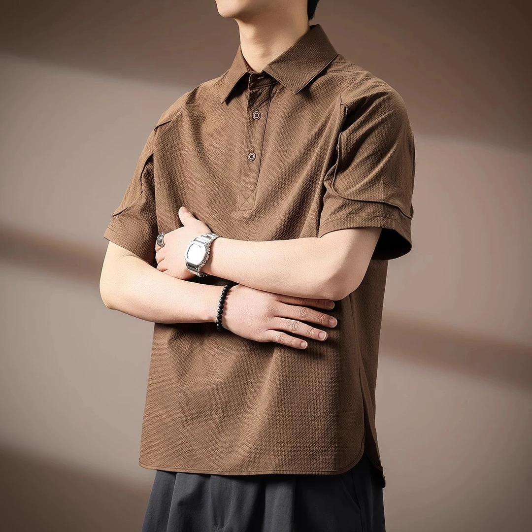 潮龛高端冰丝速干短袖Polo衫男宽松翻领夏季薄款休闲半袖T恤男