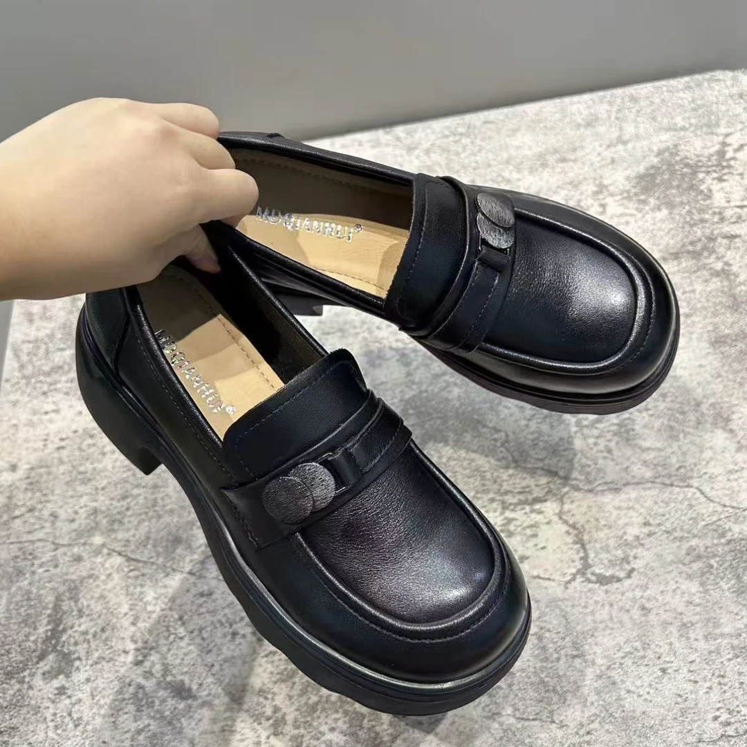 【头层牛皮】25秋季新款芒果头英伦百搭厚底乐福鞋单鞋软底工作鞋