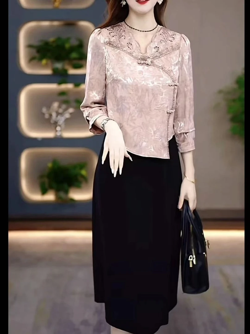 【连衣裙蕾丝】2025早秋高档时尚假两件连修身显瘦大气高端连衣裙