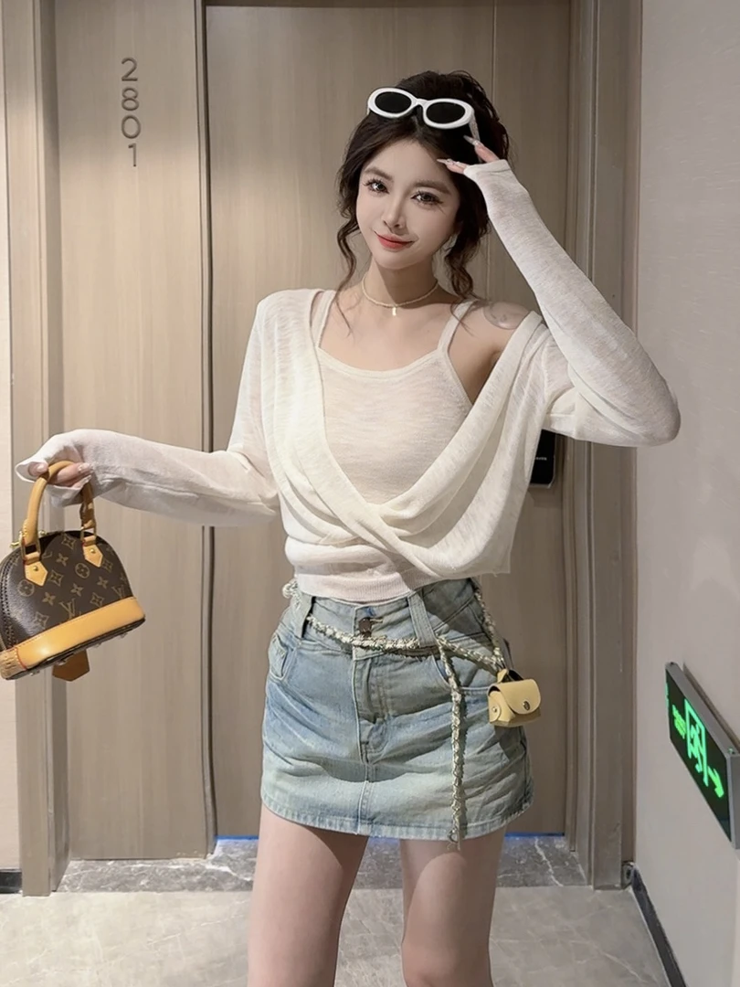 【CCDZ】夏季新品时尚百搭显瘦性感针织两件套上衣女