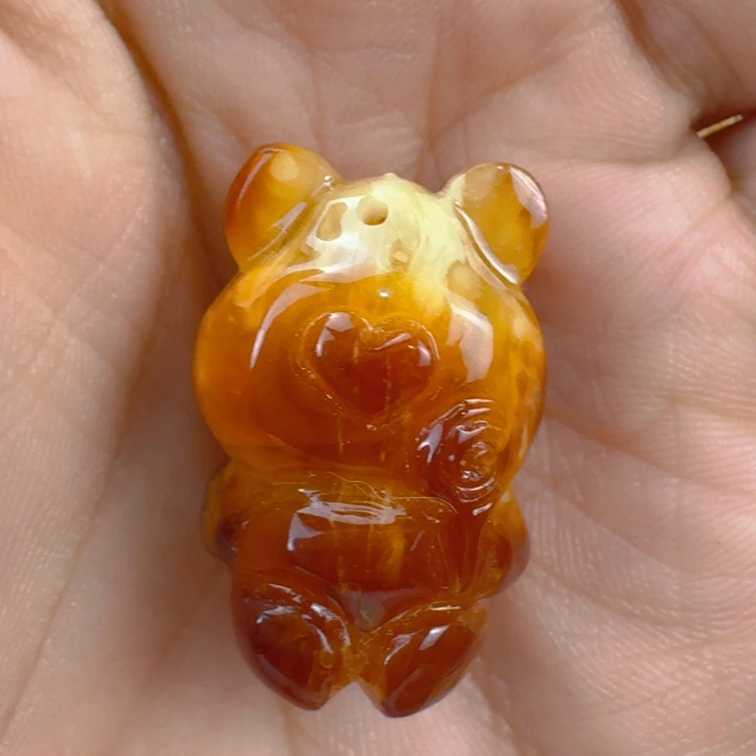 琥珀未镶嵌珠宝奇石微粉吊坠孔 24.6×16.4×15.3mm