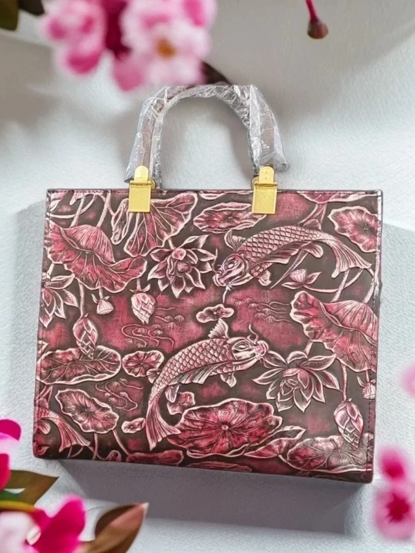 纹轻奢镶嵌单肩包手拎包漆皮石头纹单肩时尚压纹