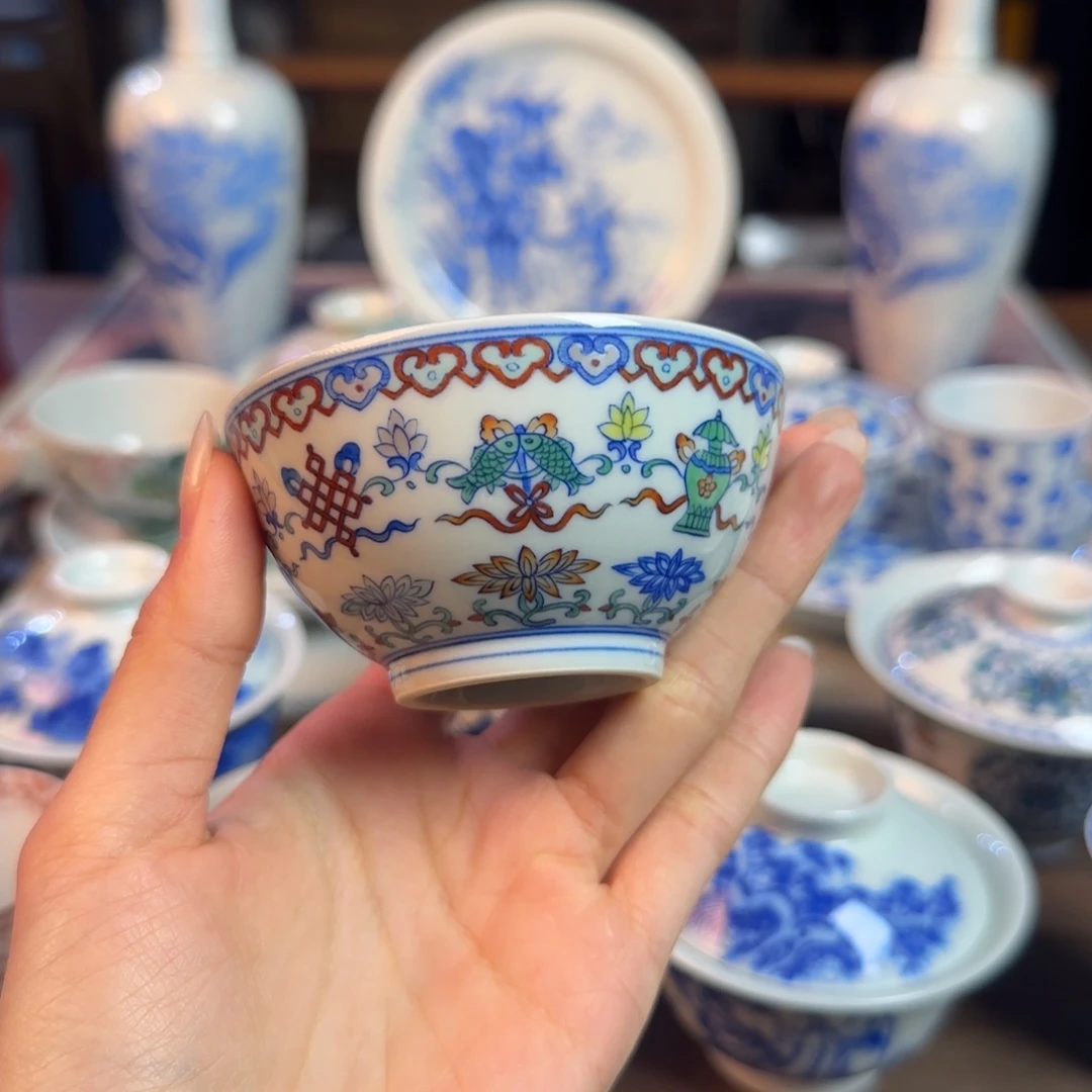 名窑口 斗彩莲托八宝主人杯放漏