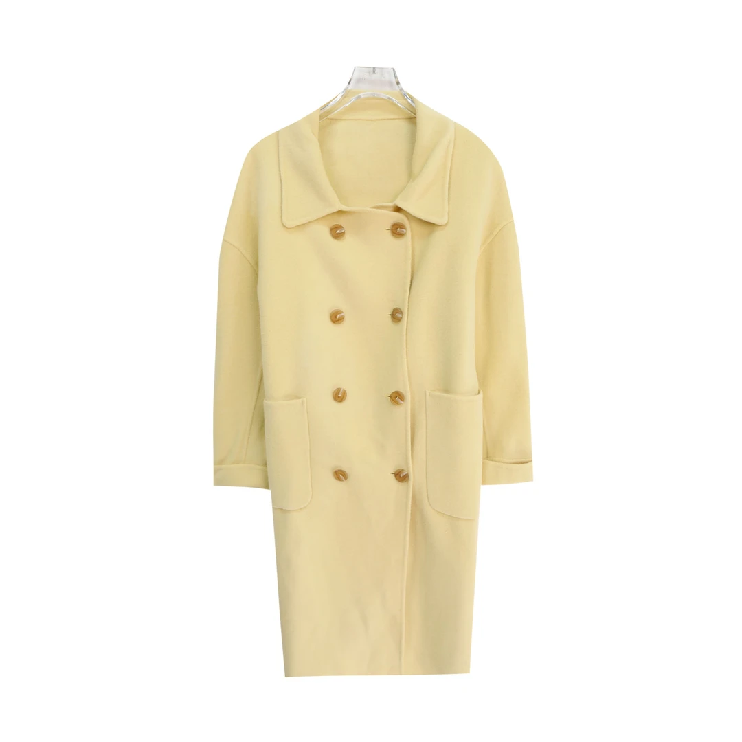 时尚宽松阔版绵羊毛呢大衣双排扣娃娃领过膝外套DY2468