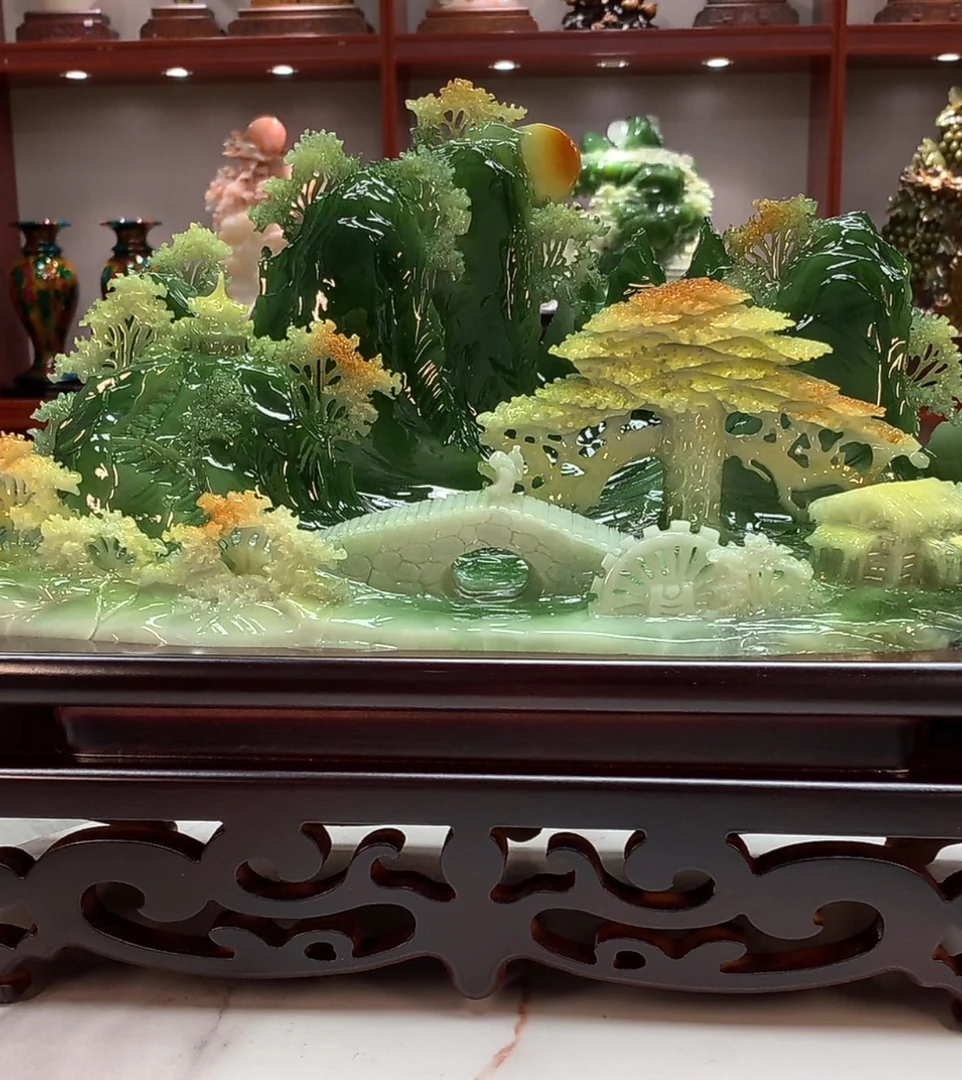 81434家居装饰摆件雕刻书房纪念品花鸟电视柜玄关创意山水白菜