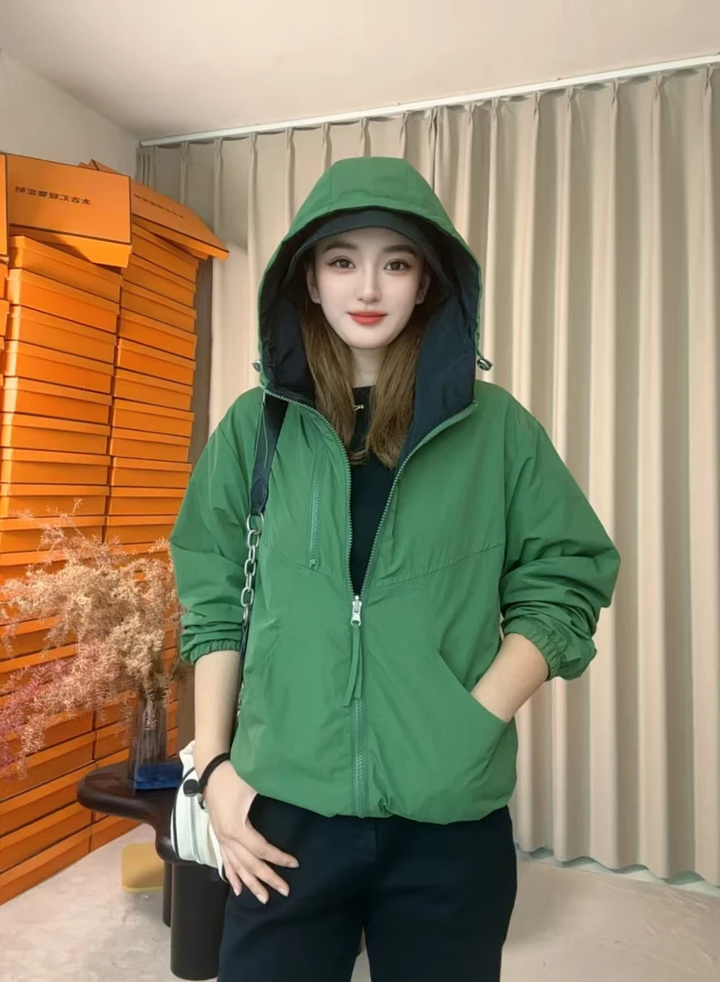 双面穿户外落肩袖常规款韩版短外套防风外套上衣连帽拉链