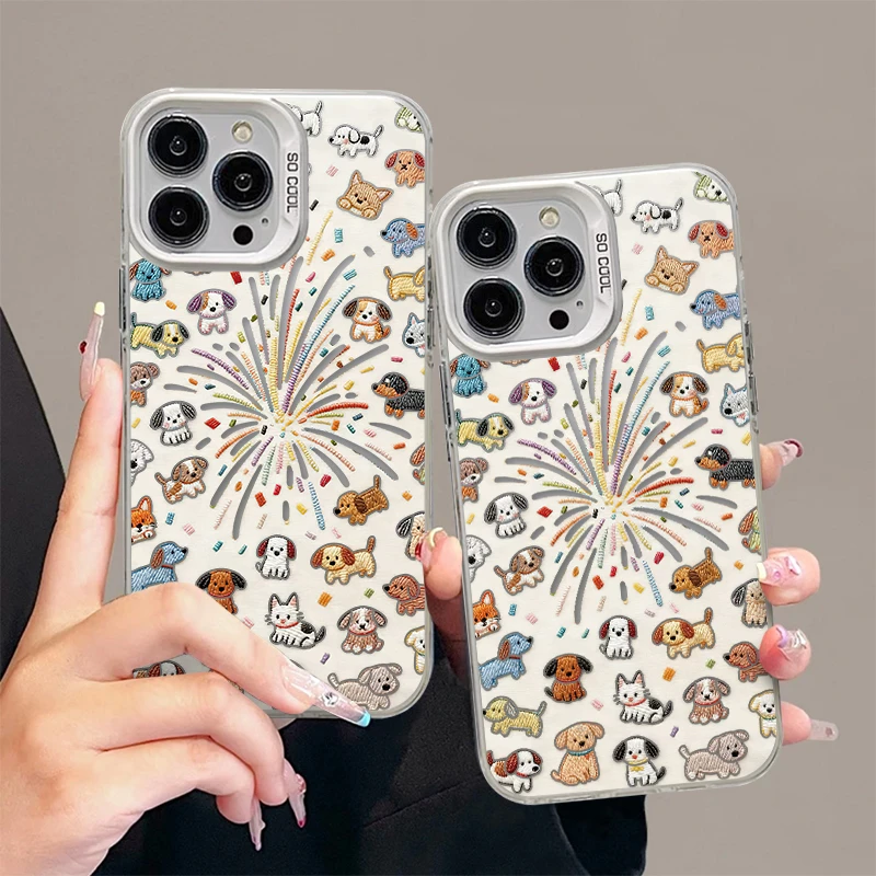 烟花小猫小狗适用苹果17/16彩银手机壳华为p70vivo小米oppo防摔壳
