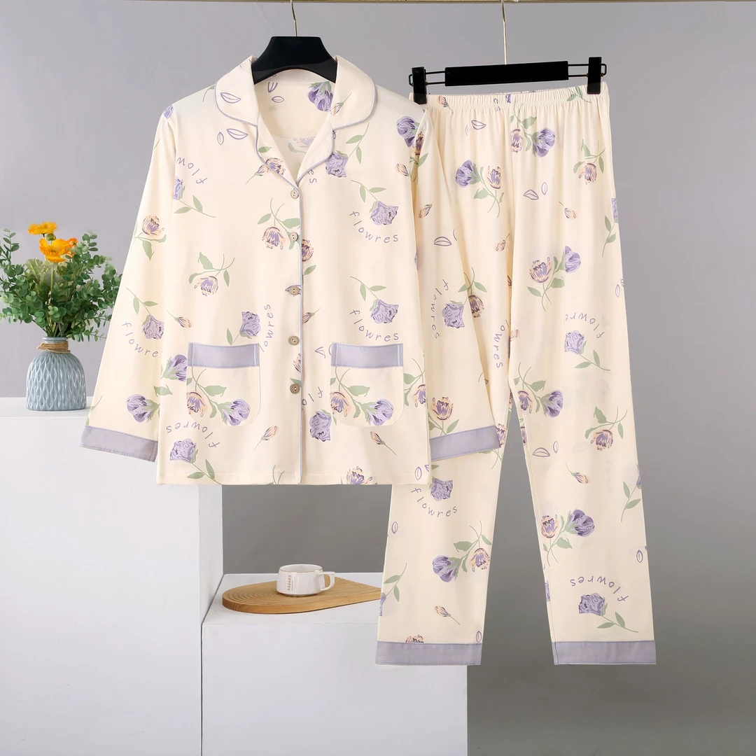 睡衣家居服套装时尚长袖女士家居服薄款春秋季月子服透气家居服