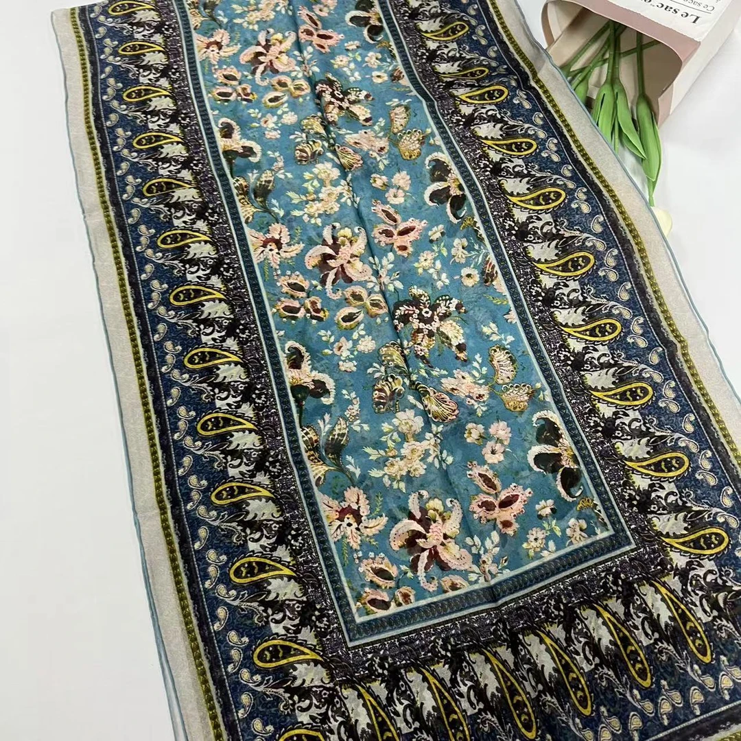 薯莨长巾纱巾-花蓝精灵 50*180cm丝巾