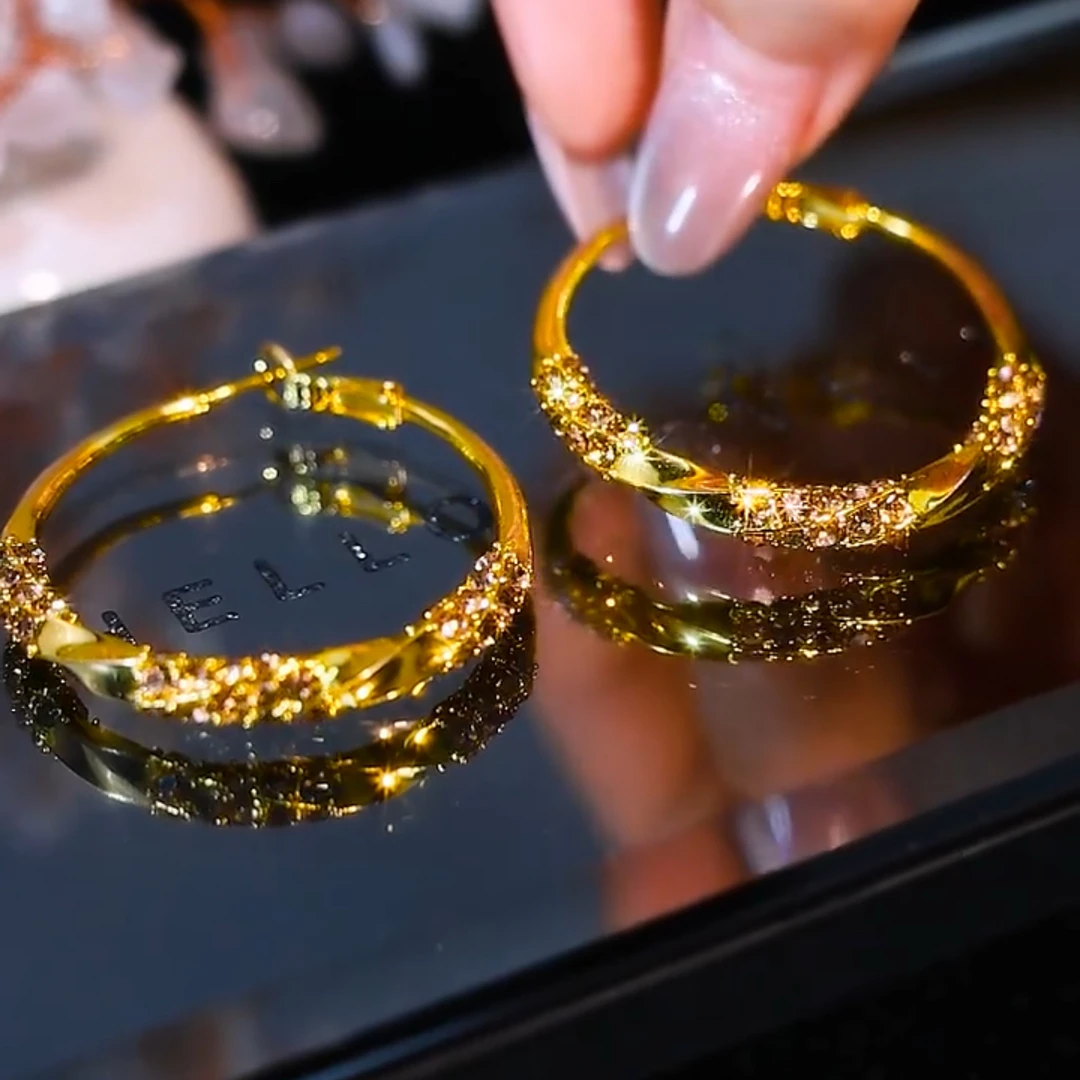 铜合金耳饰 时尚设计感金色圈圈轻奢气质百搭耳饰