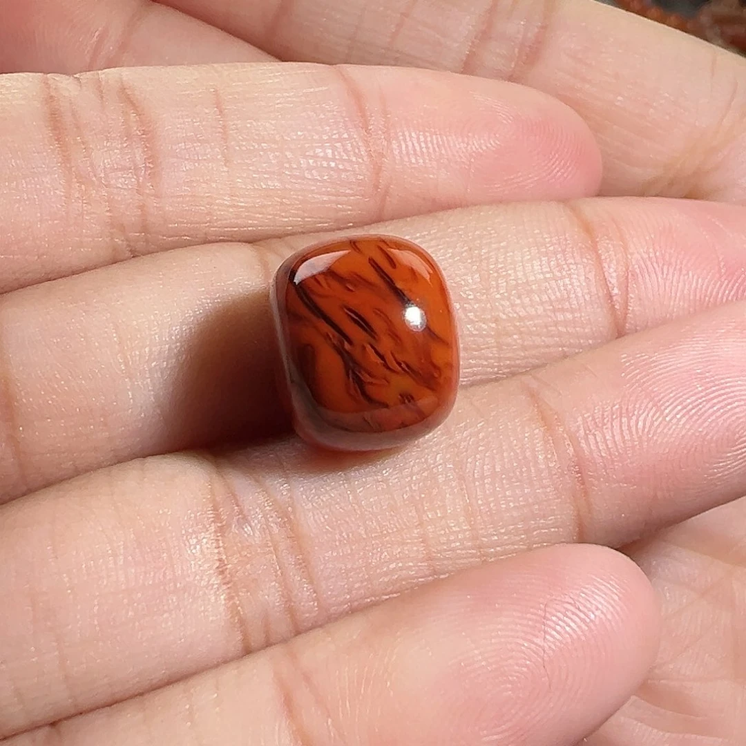 南红玛瑙珠宝奇石未镶嵌火焰虎皮纹13.5Ｘ对孔11.5m