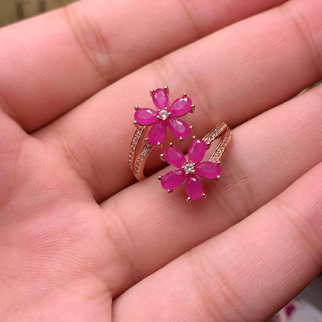 红宝石戒指银S925镶嵌