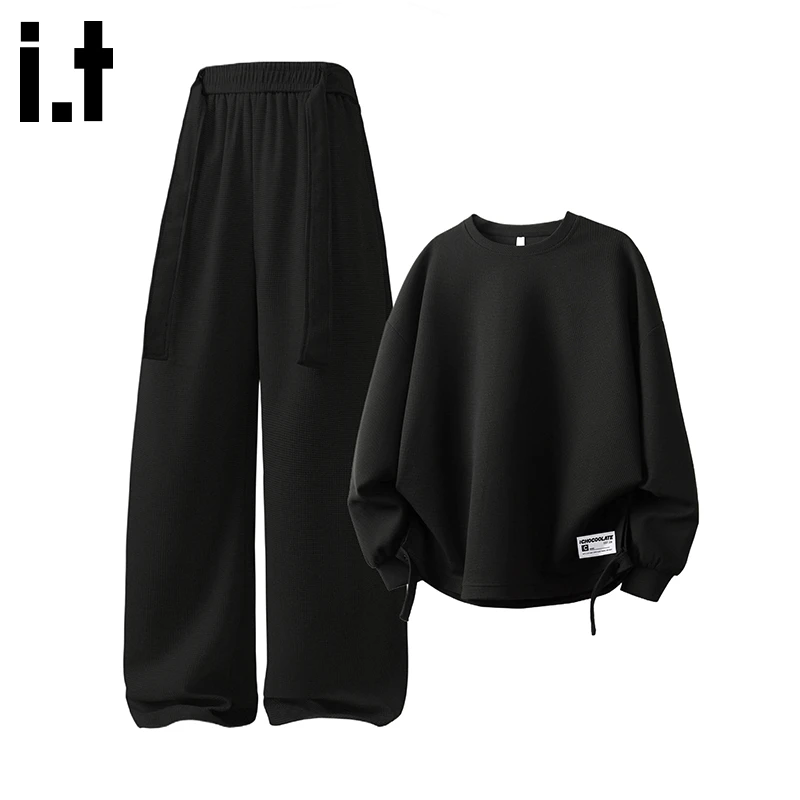 it :CHOCOOLATE秋冬潮牌休闲套装男飘带设计感宽松舒适卫衣两件套