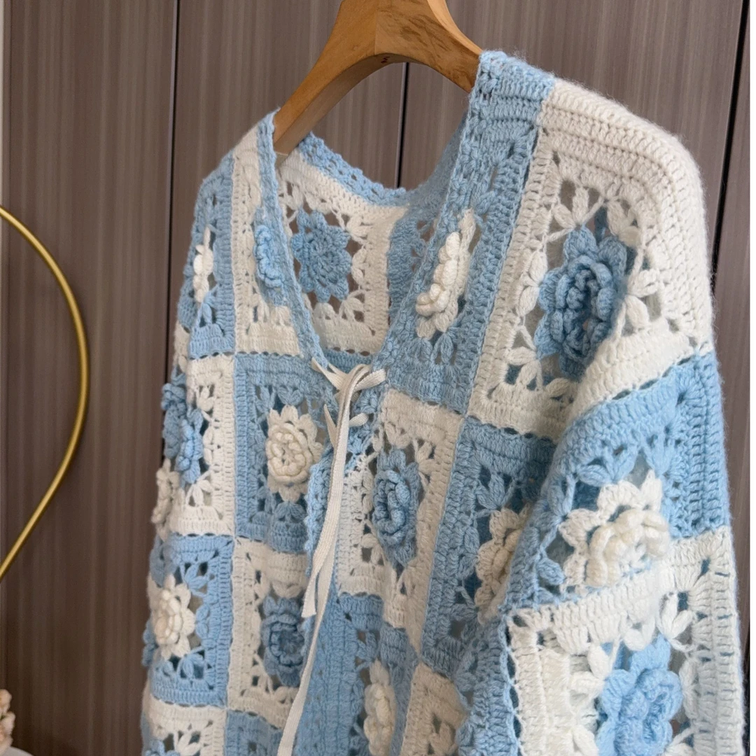 【重工手工钩花】250041高级配色款手工钩花款羊绒开衫轻奢气质款