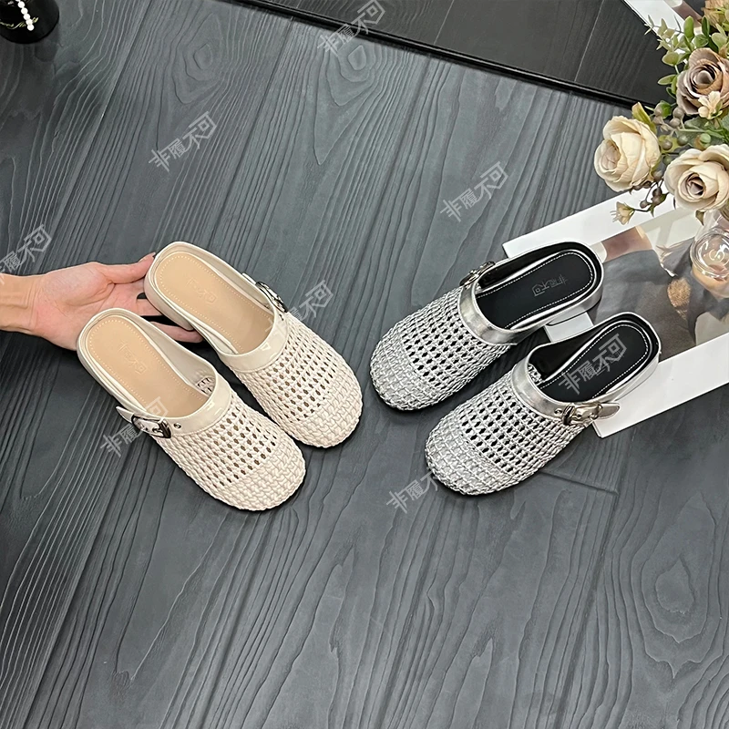 非履不可夏季新款女包头透气半拖镂空皮带扣设计小众高级感拖鞋