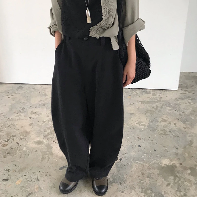 【泡菜】-新款复古简约休闲高腰阔腿直筒显瘦长裤