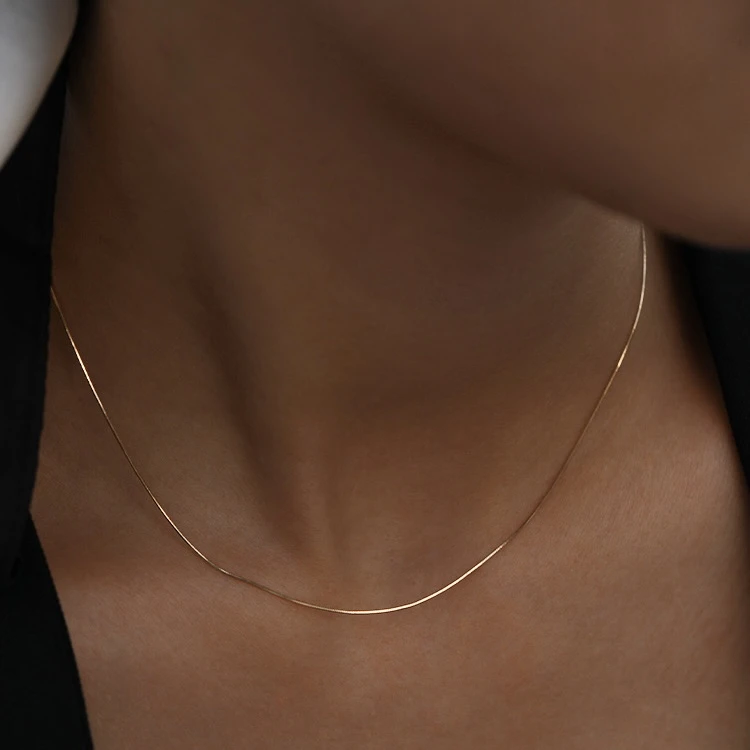 项链*18k金*k黄简约复古45cm调节万能蛇骨链Au750*#9112