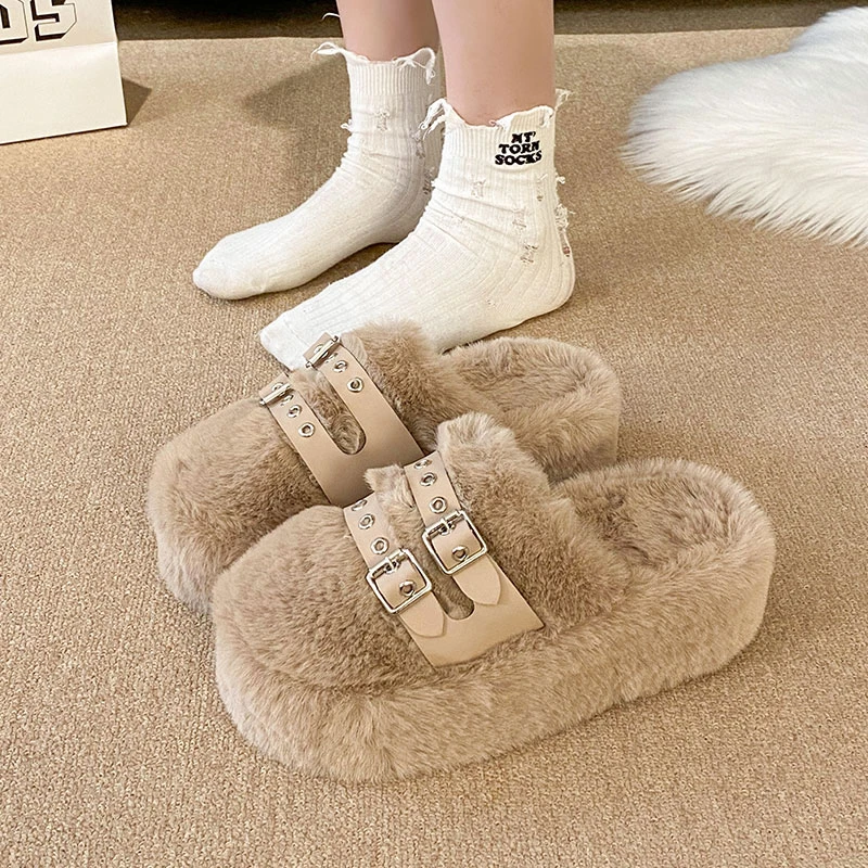 小个子增高厚底包头毛毛拖鞋女2025秋冬保暖小众设计感可爱棉拖鞋