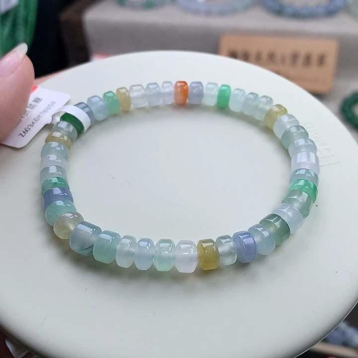 翡翠未镶嵌手链冰彩桶珠