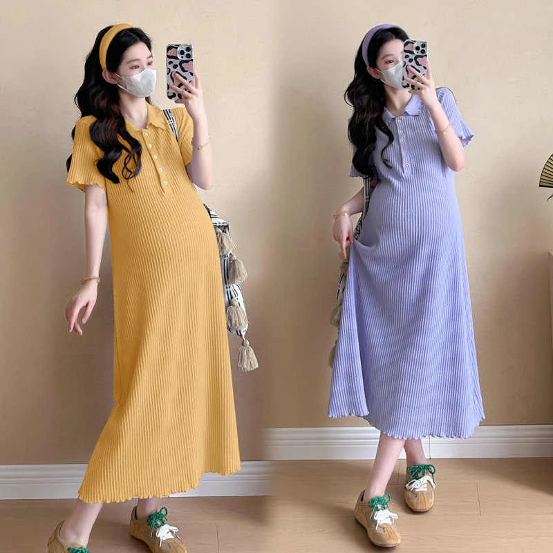 时尚孕妇夏季新品中长款法式减龄百搭大码简约舒适薄款孕妇连衣裙