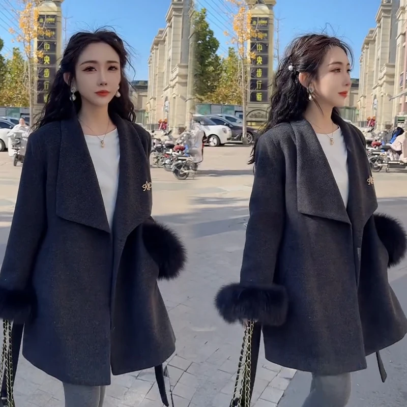2025秋冬新款时尚显瘦气质网红高档洋气女高级百搭宽松毛呢外套潮