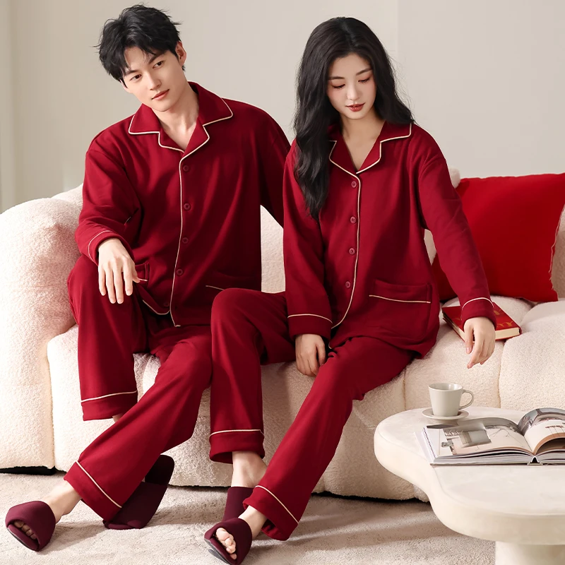情侣睡衣女秋冬季加绒加厚德绒长袖套装男士结婚新婚红色家居服