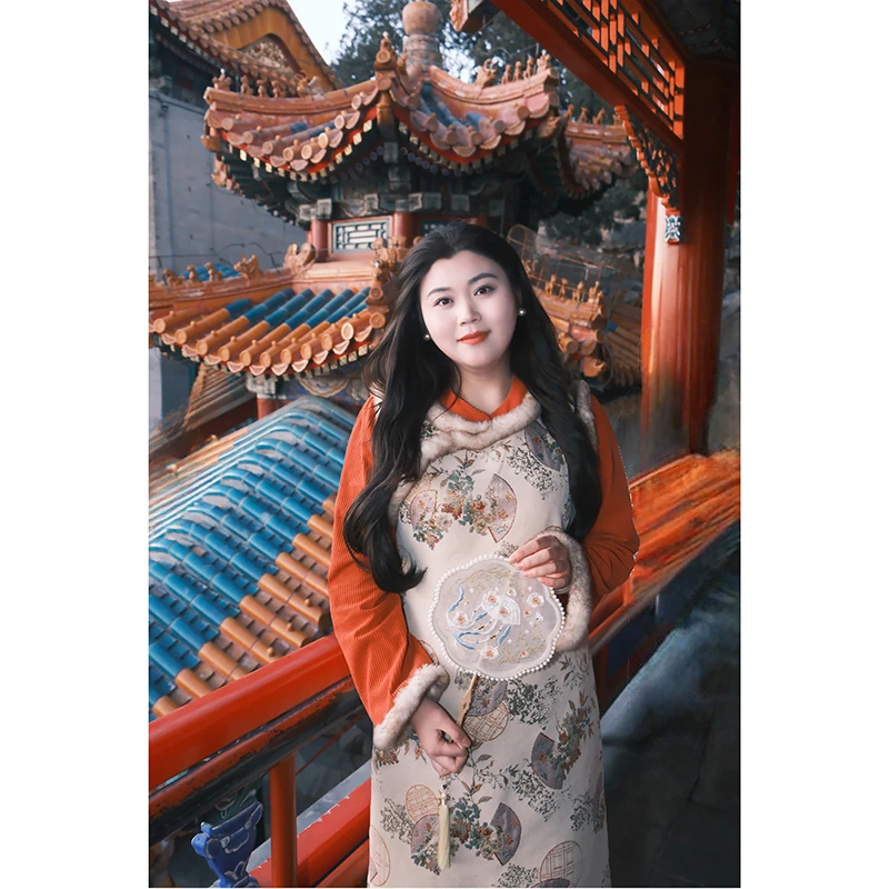 【小稳定制】微胖大码新中式假两件气质国风提花毛边高腰旗袍连衣裙