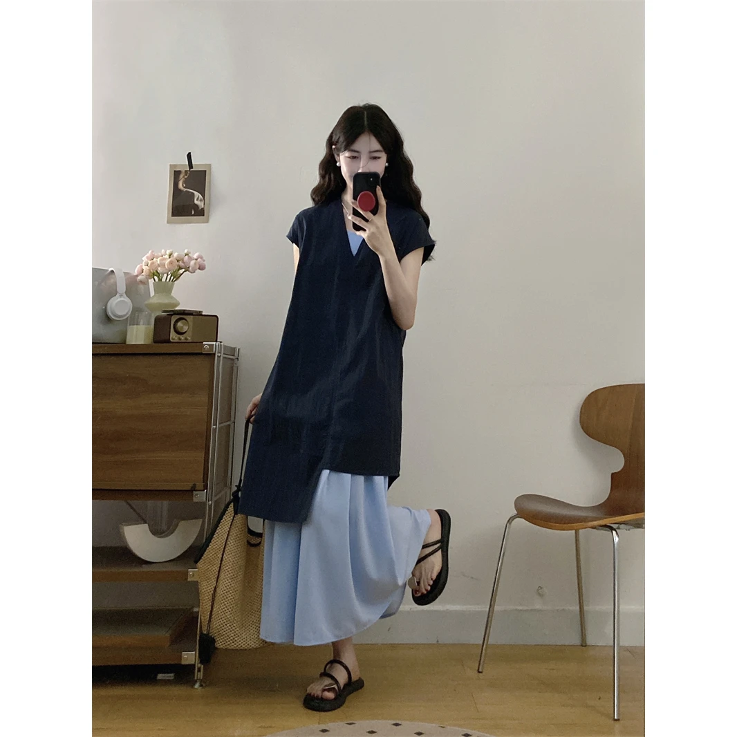 大码新款夏季高级感简约风不规则叠穿吊带连衣裙外搭洋气减龄穿搭