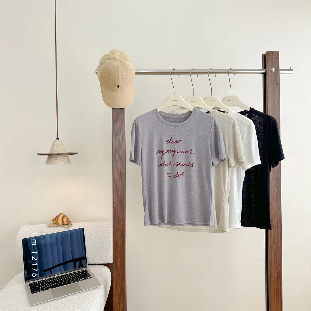 简约字母印花天丝雪花面膜短袖T2175