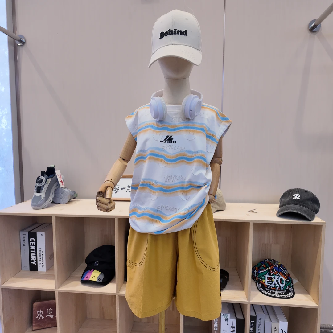 【小哥穿搭】男孩夏季笑脸坎肩套装韩版潮流百搭中大童71589