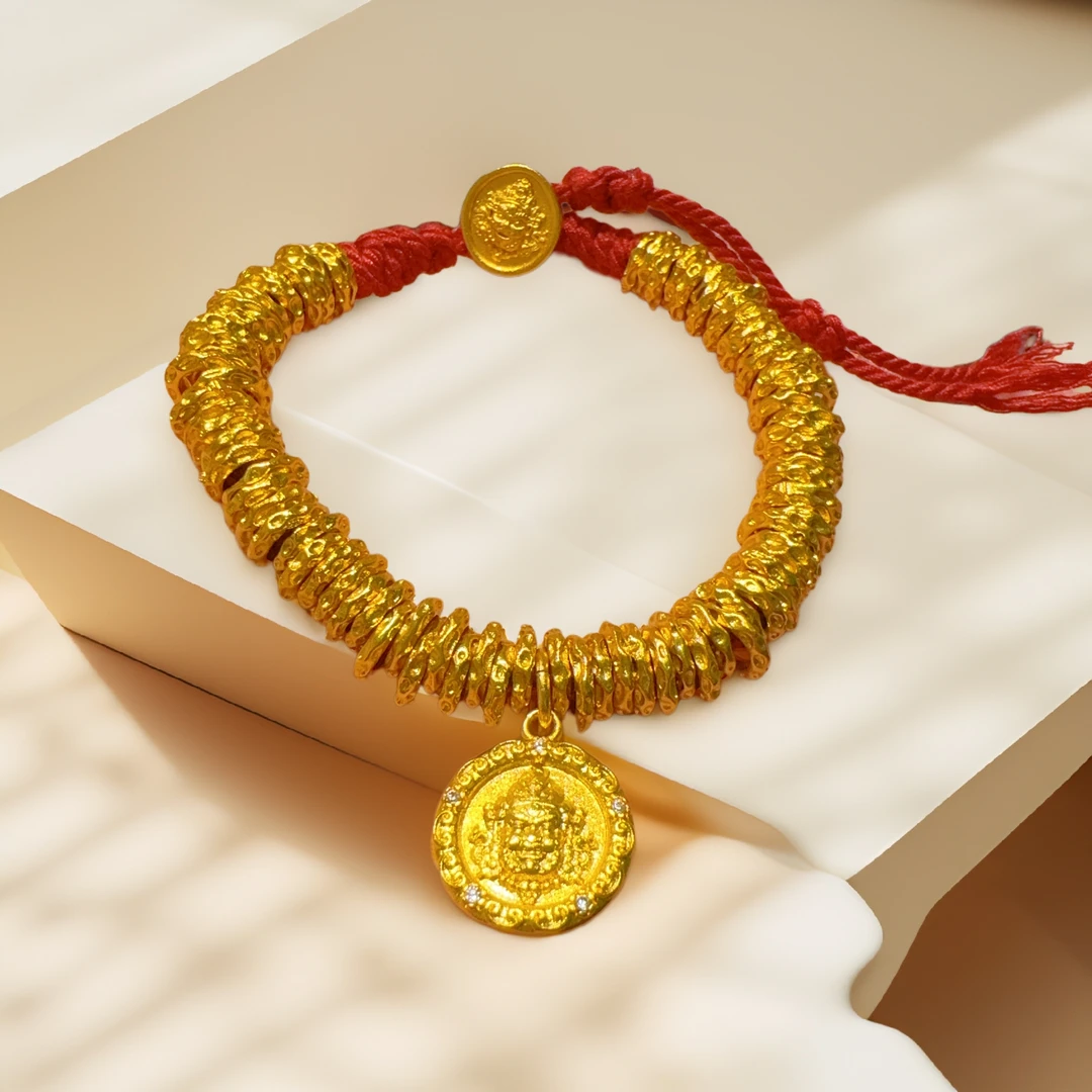 铜合金手链编绳编织手工制作锤纹盘缠腰缠万贯精致时尚饰品