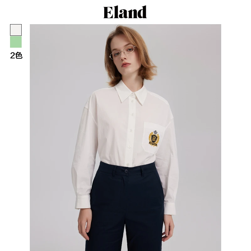【女装优选WL】Eland衣恋女翻领截短徽章学院风春夏上衣EEYWD12H01