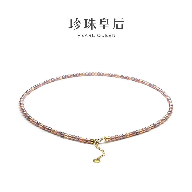 【珍珠皇后】18K金极光淡水混彩小米珠链3-4mm，落入人间的彩虹